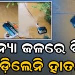 ଛାତି ପର୍ଯ୍ୟନ୍ତ ପାଣି, ତଥାପି ବନ୍ୟାର ପ୍ରଖର ସ୍ରୋତରେ ନିଜ କାର୍‌କୁ ଛାଡ଼ିଲେନି ମାଲିକ.